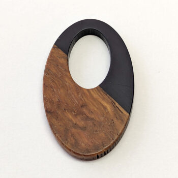 Black Grey Hollow Oval Resin Wood Pendant - Image 2