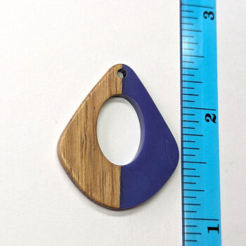 Royal Blue Hollow Wide Teardrop Wood Resin Pendant - Image 2