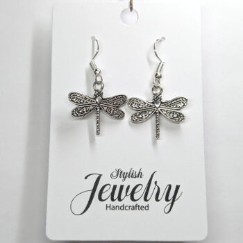 Antique Silver Small Dragonfly Vintage Style Earrings - Image 5