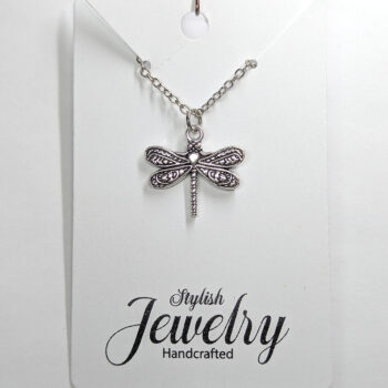 Small Antique Silver Dragonfly Vintage Style Necklace - Image 3