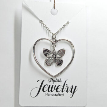 Antique Silver Hollow Heart Butterfly Necklace - Image 5