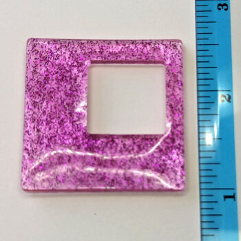 Hot Pink Glitter Large Double Square Resin Pendant - Image 2