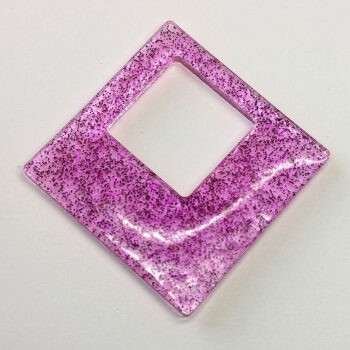 Hot Pink Glitter Large Double Square Resin Pendant