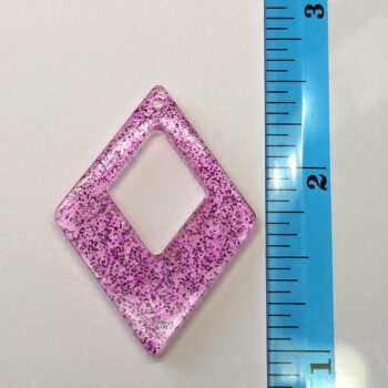 Hot Pink Glitter Medium Double Diamond Resin Pendant - Image 2