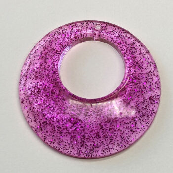 Hot Pink Glitter Large Double Circle Round Resin Pendant