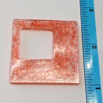 Red Orange Glitter Large Double Square Resin Pendant - Image 2