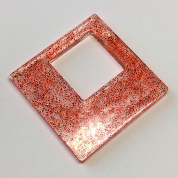 Red Orange Glitter Large Double Square Resin Pendant