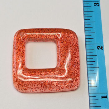 Red Orange Glitter Medium Double Square Resin Pendant - Image 2