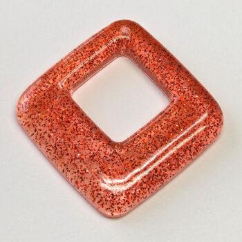 Red Orange Glitter Medium Double Square Resin Pendant