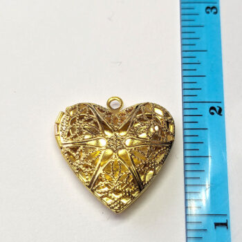 Gold Hollow Filigree Heart Locket Pendant - Image 2