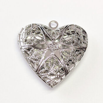 Antique Silver Hollow Filigree Heart Locket Pendant