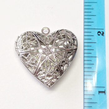 Antique Silver Hollow Filigree Heart Locket Pendant - Image 2