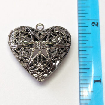 Gunmetal Black Hollow Filigree Heart Locket Pendant - Image 2