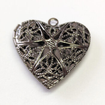 Gunmetal Black Hollow Filigree Heart Locket Pendant