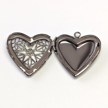 Gunmetal Black Hollow Filigree Heart Locket Pendant - Image 5