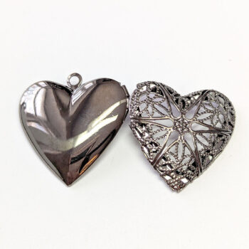 Gunmetal Black Hollow Filigree Heart Locket Pendant - Image 3