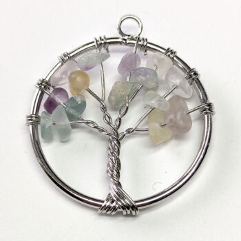 Fluorite Gemstones Tree of Life Wire Pendant Silver