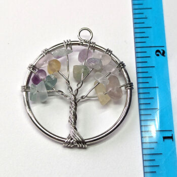 Fluorite Gemstones Tree of Life Wire Pendant Silver - Image 2