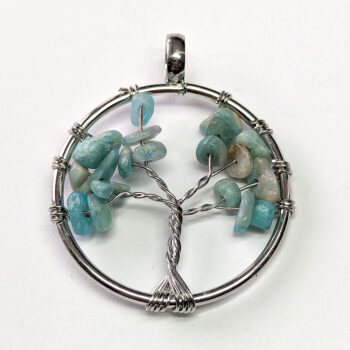 Green Aventurine Gemstones Tree of Life Wire Pendant Silver