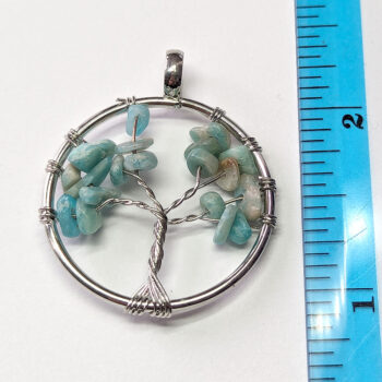 Green Aventurine Gemstones Tree of Life Wire Pendant Silver - Image 2