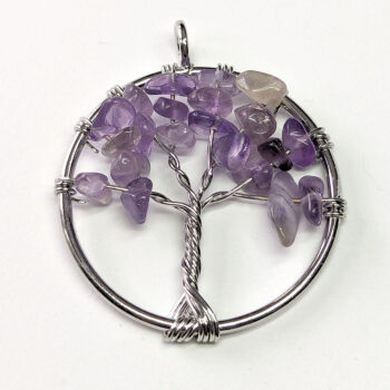 Amethyst Gemstones Tree of Life Wire Pendant Silver