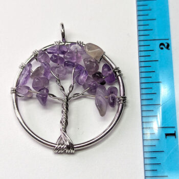 Amethyst Gemstones Tree of Life Wire Pendant Silver - Image 2