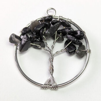 Black Obsidian Gemstones Tree of Life Wire Pendant Silver