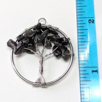 Black Obsidian Gemstones Tree of Life Wire Pendant Silver - Image 2