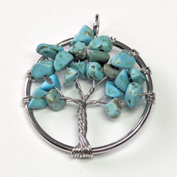 Blue Howlite Gemstones Tree of Life Wire Pendant Silver