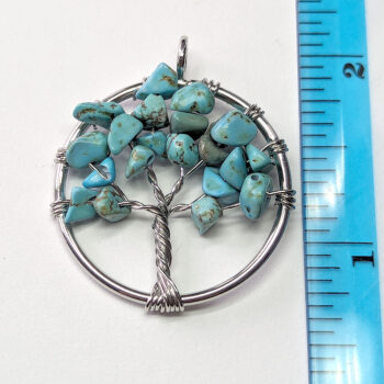 Blue Howlite Gemstones Tree of Life Wire Pendant Silver - Image 2