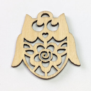 Owl With Flower Laser Cut Natural Wood Pendant