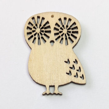 Cute Owl With Big Eyes Laser Cut Natural Wood Pendant