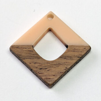 Light Pink Peach Diamond Resin Geometric Wood Pendant