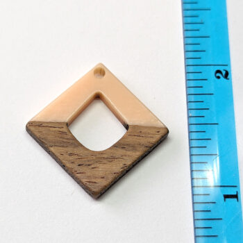 Light Pink Peach Diamond Resin Geometric Wood Pendant - Image 2