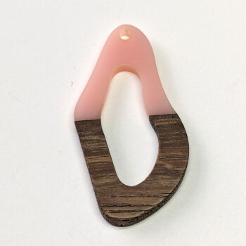 Pink Irregular Oval Geometric Dark Wood Resin Pendant