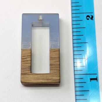 Steel Blue Hollow Rectangle Resin Geometric Wood Pendant - Image 2