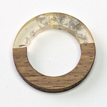 Clear Silver-leaf Hollow Hoop Round Resin Geometric Wood Pendant