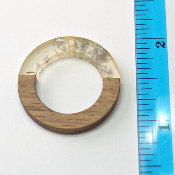 Clear Silver-leaf Hollow Hoop Round Resin Geometric Wood Pendant - Image 2