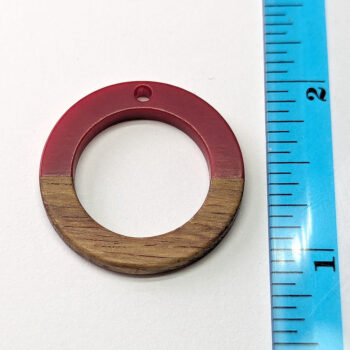 Red Hollow Circle Round Hoop Resin Geometric Wood Pendant - Image 2