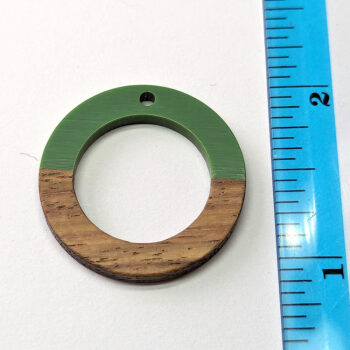 Green Hollow Circle Round Hoop Resin Geometric Wood Pendant - Image 2