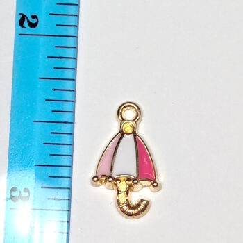 Cute Pink and White Umbrella Enamel Charm Gold - Image 2