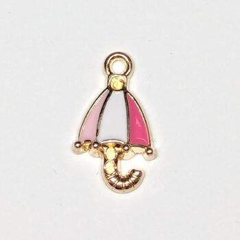 Cute Pink and White Umbrella Enamel Charm Gold