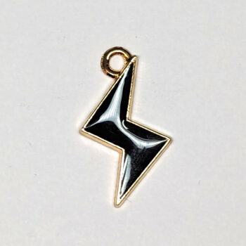 Lighting Bolt Black Enamel Charm Gold