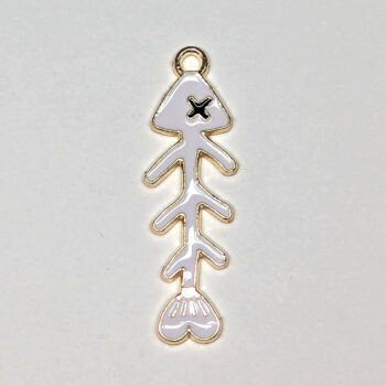 White Fish Bone Enamel Charm Gold