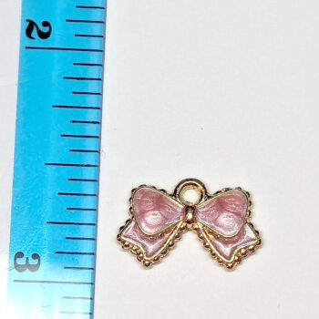 Shiny Pink Bow Enamel Charm Gold - Image 2