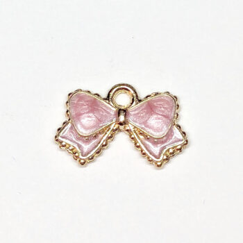 Shiny Pink Bow Enamel Charm Gold