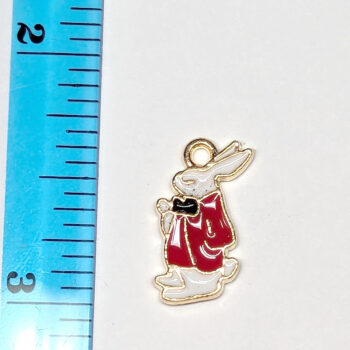 Rabbit Red Suit Red Bow Tie Enamel Charm Gold - Image 2