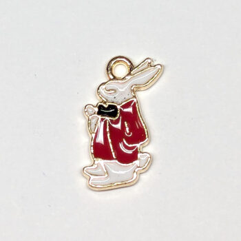 Rabbit Red Suit Red Bow Tie Enamel Charm Gold