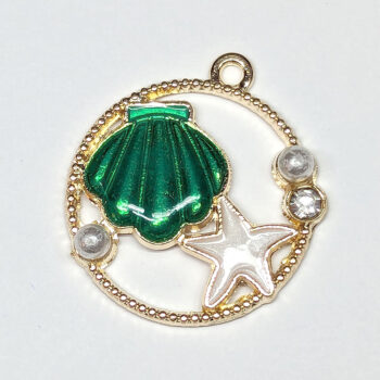 White Starfish Green Shell Pearl Hoop Enamel Charm Gold