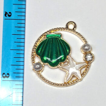 White Starfish Green Shell Pearl Hoop Enamel Charm Gold - Image 2